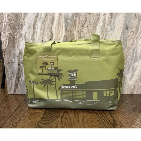 Trader Joe's Insulated Bag Olive Green Large Reusable Tote NEW 8 gal Ships Quick - Picture 2 of 9